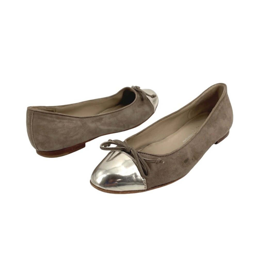 AGL Attilio Giusti Leombruni Women 7.5 Ballet Flats Suede Metallic Cap Toe Taupe